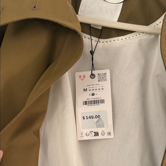 NWT Zara Collection Pleated Trench Olive Green- SZ Medium - Picture 3 of 4